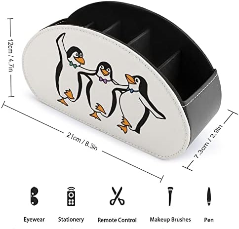 Танцувачки пингвини далечински управувач на ТВ контролата PU кожна кутија за складирање на кутија со 5 оддели за спална соба за десктоп