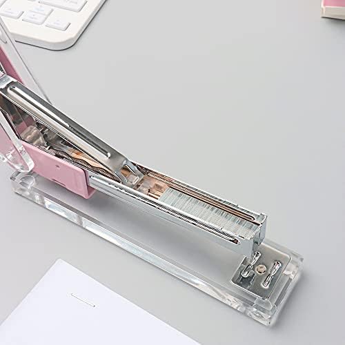 Розови степлер чисти акрилни каросериски столбови со голем капацитет без лизгање без алатки за десктоп за десктоп за додатоци за канцелариски биро за додатоци