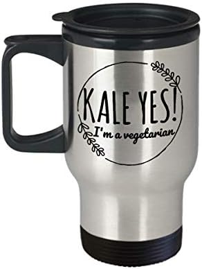 Кале да! Јас сум вегетаријанец, кељ игра на зборови, вегетаријанска кригла за патување, вегетаријански подароци