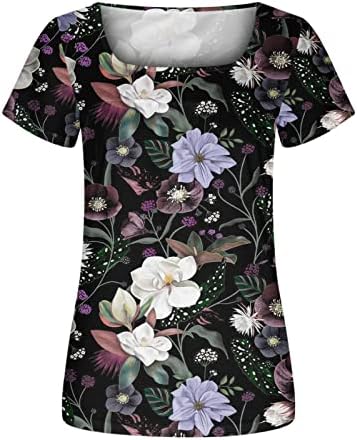 Womenените плетени видови цветни графички опуштени блузи со кратки ракави лажички вратот лето есенска облека мода со мода