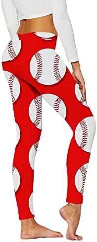 Јога панталони, беспрекорни хеланки за жени што креваат бејзбол печати за печатење на патриотични хеланки меки четкани фитнес што