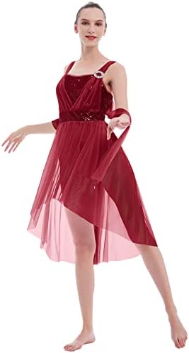 Ибаком лирски костуми за танцување за жени сјајни sequine sequins современ танц фустан шифон флорен фустан за танцување