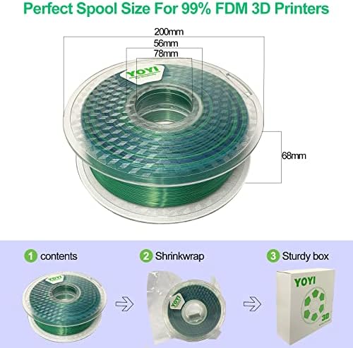 Yoyi yoyi pla Сјајна свила 3D филамент за печатач, повеќебојно PLA филамент 1,75мм сина и зелена, 3Д филамент за печатење 1 кг, парчиња сина