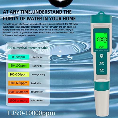 Тестер за квалитет на вода Nuopaiplus, 7 во 1 соленост/pH/TDS/EC/ORP/SG/TEMP LCD LCD LCD задно осветлување Мерач на мерач на мерачи