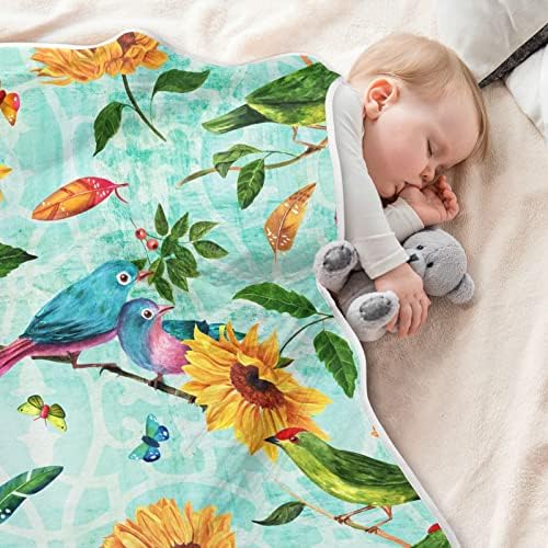 Swaddle Birket Birds Пеперутки сончогледи памучно ќебе за новороденчиња, примање ќебе, лесна мека витка за ќебе за креветчето, шетач, расадници,