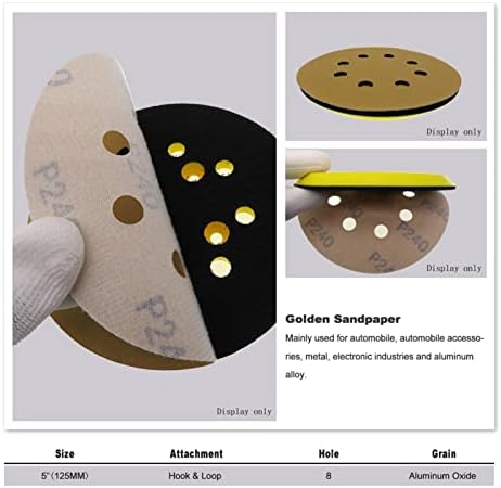 Zsblxhhjd Абразивна шкурка 5 125мм 8 дупка алумина влажна и сува 60 до 1000 решетки за пескање на кука и јамка за метал и авто и дрво