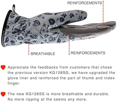 Кејго градинарски ракавици за жени KG128SS, со синтетички кожен велур за градинарство и работа во дворот, отфрлање на вода