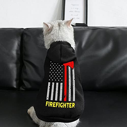 Смешно пожарникар секира тенка линија САД знаме ПЕТ ПЕТ ПЕТВОВЕР Дукчиња кучиња со дуксер со мачки со мачки со капа со црн стил 2XL