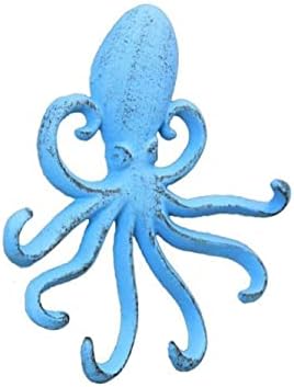 Рачно изработен наутички декор рустикален светло сино леано железо, монтиран декоративни октоподи куки 7 “ - фрлена Иро