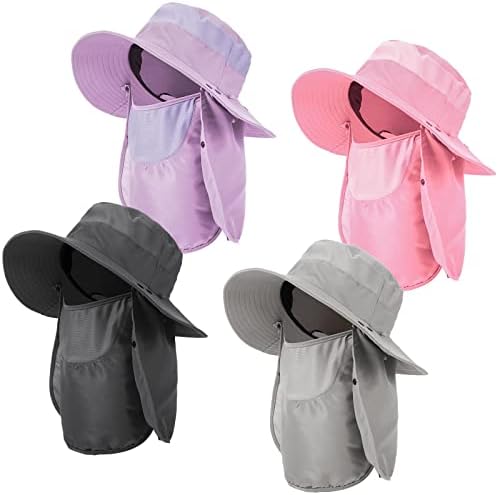 4 пакувачки капа за риболов, капа за заштита од сонце со размавта на вратот, широка капаче со капаче за лице отстранлив за мажи жени на отворено УВ сонце
