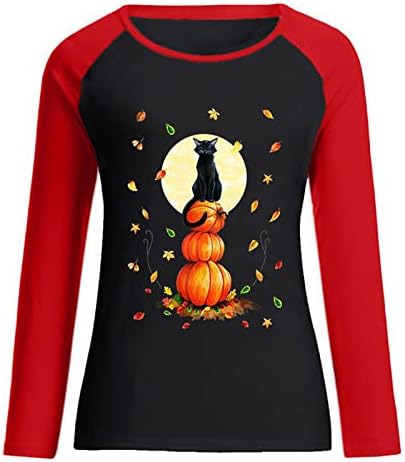 Маица со долг ракав дами лето есен 2023 година памучен екипаж врат графички одмор Ноќта на вештерките обична врвна маица за дама W0