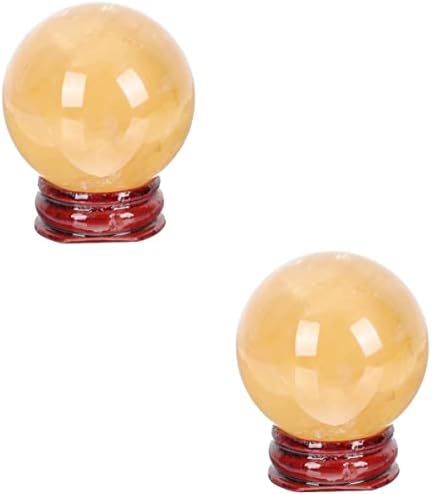 Зеродеко 2 парчиња кристална топка со дрвена штанд декоративна фигура на кристална топка