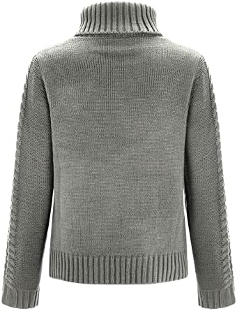 Џемпери за женски женски женски женски солиден плетен џемпер со долги ракави кабел цветно дно џемпер