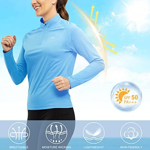 Долги кошули со долги ракави BGOWATU за жени, УПФ 50+ Заштита на сонце пешачење Атлетски кошули, 1/4 поштенски лесен чувар на осип