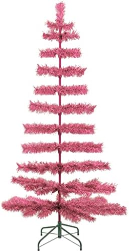 5ft розово ливче за новогодишна елка Зелена метална база вештачки штанд за четки, вклучен, висок 60in високи