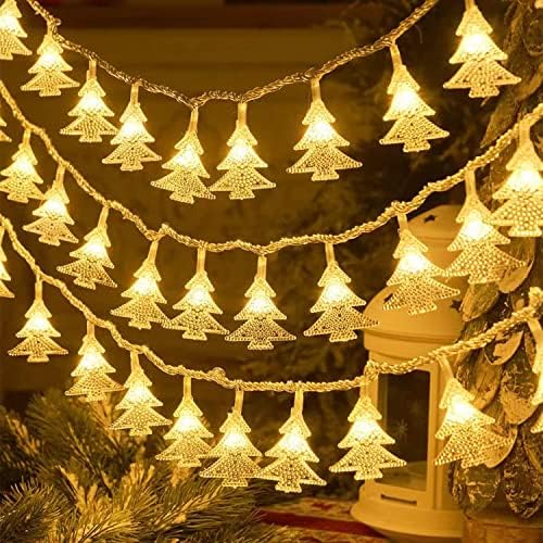 Божиќни светла, божиќни украси дрвени жици на дрвја со 8 режими 19,6 ft 40 LED самовила батерија оперирана водоотпорна за Божиќна градина
