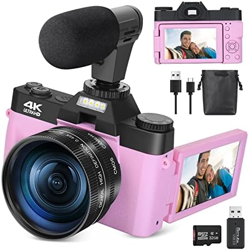 Monitech Дигитални камери за фотографија, 48MP & 4K камера за влошка за YouTube, видео камера со широк агол и макро леќи, дигитален