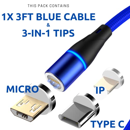 Магнетно полнење 7PIN 6FT USB кабел и 3-во-1 комбо совети | Брзо полнење и трансфер на податоци | Кабел за полнење со USB за мобилен