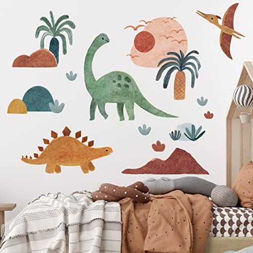 Mfault Boho Dinosaur Wall Decals налепници, боемски дино хаваи расадник украси бебе момчиња девојки спална соба игротека уметност, неутрални