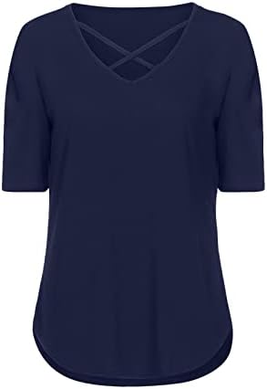 Tshirt omensенски летен есен краток ракав 2023 V вратот памук случајна обвивка од браната на долниот врв на врвот за дами fd