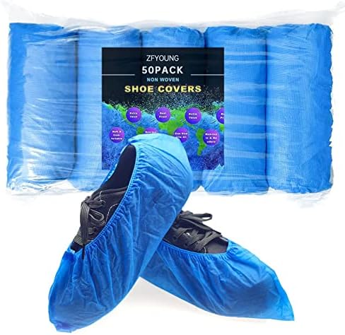 Zfyoung 50 пакет （25 пара） Сини хигиенски чизми и капаци за чевли за еднократна употреба водоотпорен водоотпорен не-лизгачки издржлив за градба,