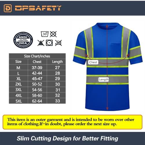DPSAFETY висока видливост Класа 3 кошули Брзи суви безбедносни маици со рефлексивни ленти и џеб кратки ракави мрежа Здраво Вис градежна