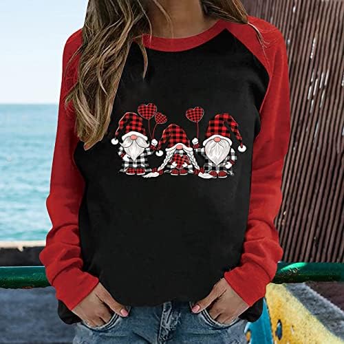 Грд Божиќен џемпер за жени со екипаж со долги ракави, весели Божиќни маички, смешни слатки печати за печатење на врвови