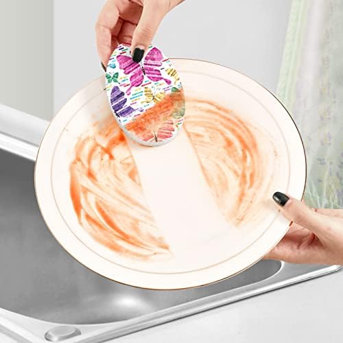 Алаза Шарена шарена пеперутка природна сунѓер кујна целулоза сунѓери за садови миење бања и чистење на домаќинства, не-крик и еко