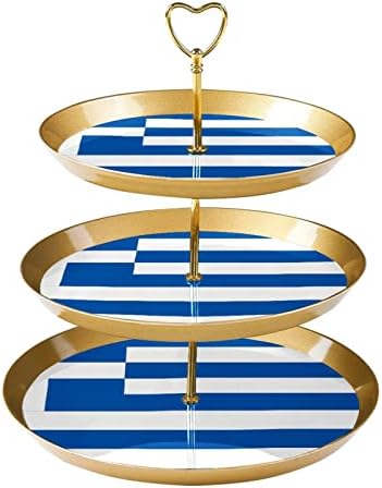 Држач за Торта од 3 Нивоа, Знаме на Грчката Кула За Прикажување Десерти, Пластичен Тркалезен Држач За Кекси Послужавник За Свадба Роденден