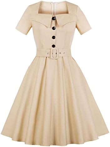 1950-Тите Жени Гроздобер Одблесокот Фустан Одри Хепберн Стил Фустани Коктел Партија Замав Фустани Краток Ракав Копче До Фустан