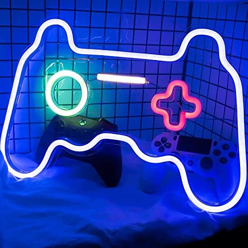 Myaou Game Neon Sign GamePad Контролер за гејминг gamingидни светлосни декор за соба сини гејмерски конзоли светла домашна просторија