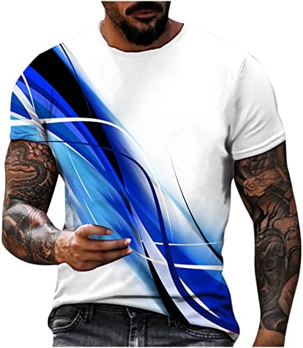Машка маица со кратки ракави, лежерна светлина на вратот 3Д дигитален принт фитнес спортски маица мека вградени маички