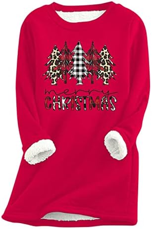 Womenените обична Божиќна кошула за Божиќ, густа маичка со руно, зимска тркалезна врата, топло мека качулка, жени