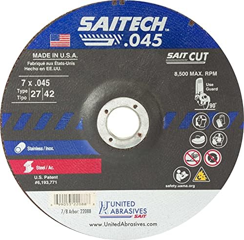 Обединети абразиви SAIT 22088 7X.045X7/8 SAITECH Високи перформанси на тркала, 50 пакувања