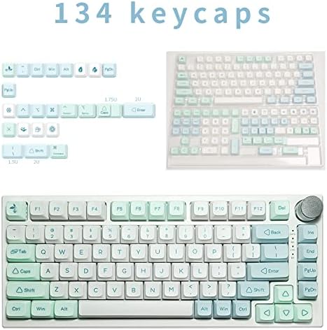 JOLINTAL 134Keys Бели Зелени Копчиња, PBT Светло Сини Клучни Капачиња, XDA Профилот Keycaps Боја Сублимација Клучни Капачиња, 60 Проценти Keycaps