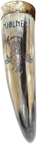 Митројански Пакет - 2 Предмети: Викиншки Рог За Пиење Со Месинг Раб Автентично Средновековно Инспирирано Вино/Медовина 400 МЛ-Полиран Финиш