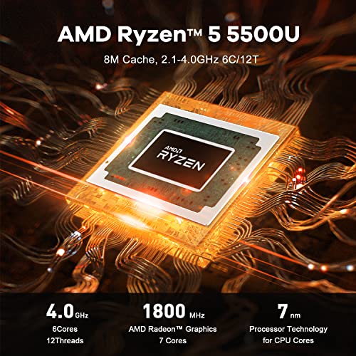 Beelink SER5 Mini PC, AMD Ryzen 5 5500U, 16GB RAM 500GB NVME SSD Микро КОМПЈУТЕР, Победа 11 Pro Мини Компјутерска Поддршка 4K@60Hz, Троен