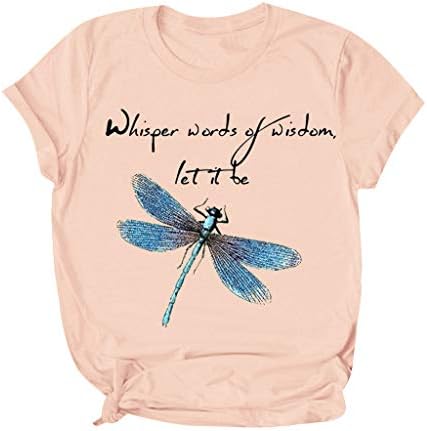 Firero Women 3D Animal Dragonfly Letter Letter Print Tilt Chilte Short Sneove O вратот Обичен кошула маица маица врвови