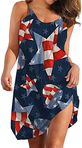 4 јули Жени Фустани Секси, Американско Знаме Ѕвезда Шарени Резервоар Мини Фустан За Жени 4 јули Маици Фустан