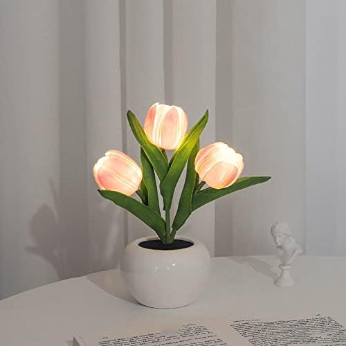 LED -светла за предводена табела на Иствита, LED симулација на лалиња ноќно светло со вазна, украси за ламби за домашна соба за домашна