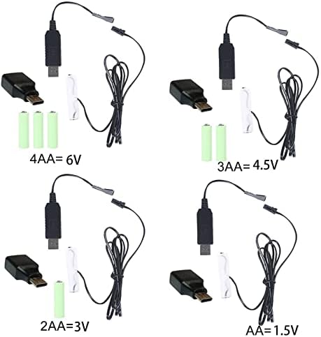 USB/Type C до AA-батерија-елиминатор Заменете ги батериите 4AA 6V за LED светла играчки Радио GameBoy далечински управувачи и повеќе