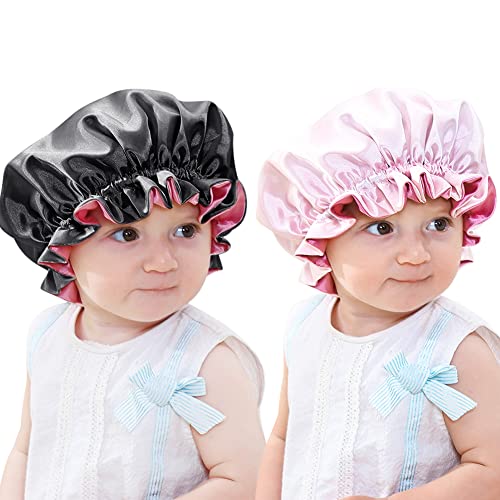 Испратена коса 2 парчиња деца сатенска хауба за свиленкаста коса за спиење со двојно слој ноќно спиење капа за деца, бебе, мали деца, тинејџери,