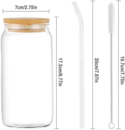 Јомаркет Стаклени Чаши Со Капаци и Сламки - 20 мл Еднократно Чаши За Пиво, 4 Пакување Стаклена Чаша Со Капак Од Бамбус И Слама, Стаклени Шолји