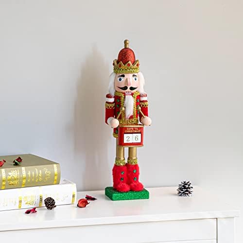 Висфлер 14 инчи дрвен Божиќ крал Оревокршач тапанар Календар, одбројување на Божиќна празнична декорација на празнични празници