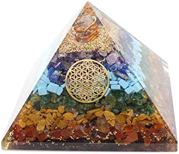 Оргон Кристал Седум чакра пирамида со бакарен цвет на живот симбол/скапоцен камен за балансирање на чакра/заштита на ЕМФ Психичка