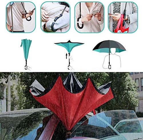 Овен Кин Виндпорт со двојно слој преклопувајќи го превртениот чадор, самостојно застанете наопаку за заштита од дожд, обратни