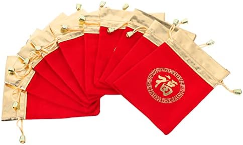 Зеродеко Црвени Гуди Чанти 10 парчиња Торбички За Влечење Торби За Чување Накит За Бонбони Кинеска Торба За Влечење Фу Свадбена