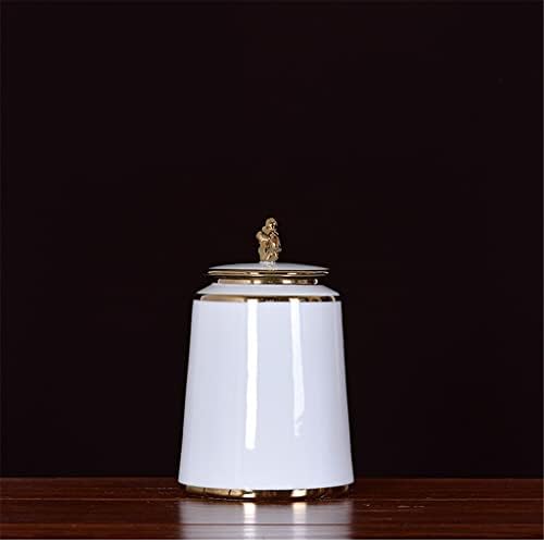 Тегла за складирање на керамички керамички тегла Renslat бела застаклена со капацички занаетчиски украс златна рачка чај Jar