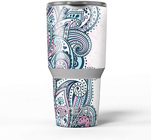 Дизајн Скинц Шарени етнички зеле - Комплет за винил за завиткување на кожата, компатибилен со чашите за ладилни ладилни текови на