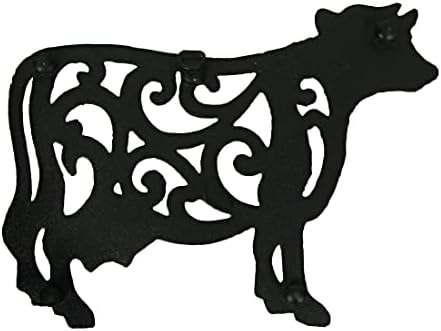 Сет од 3 црни леано железо фарма животински кујнски декор тристери петел и крава декоративен wallид што виси уметност 9 инчи долг